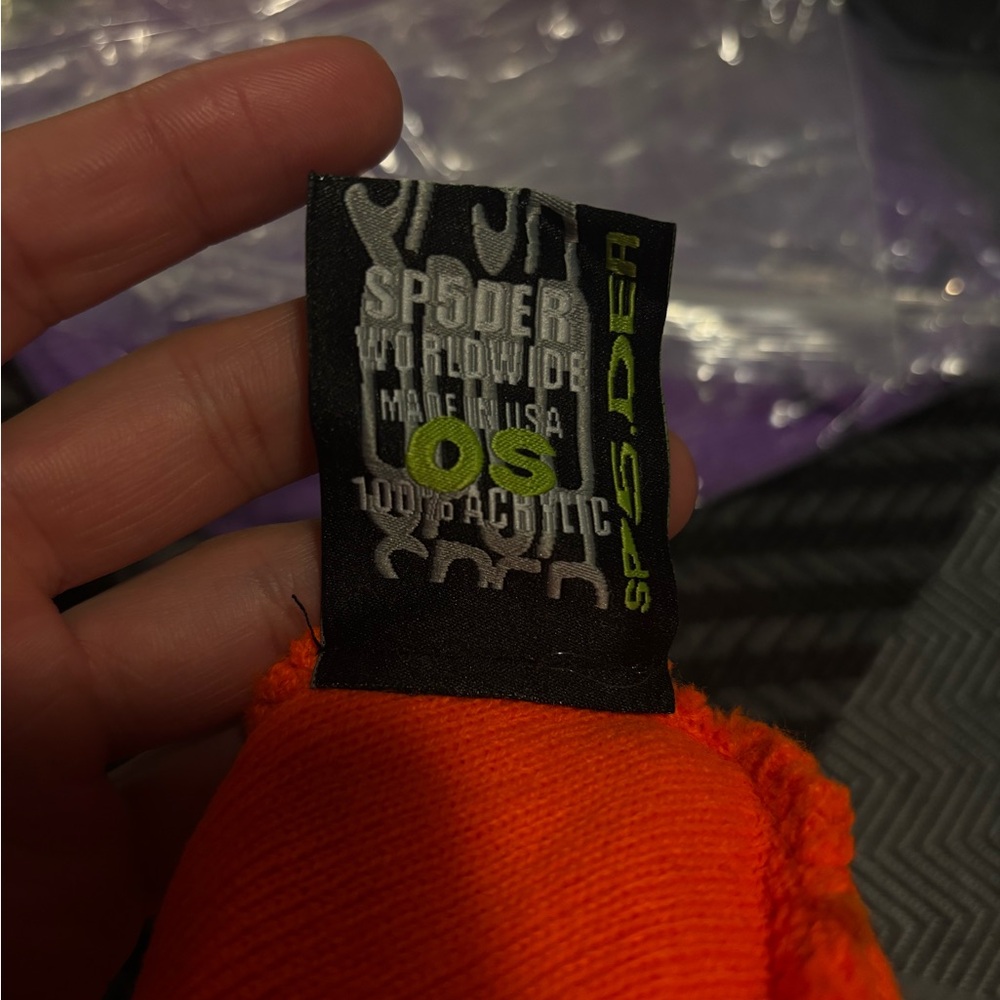 Vibrant Orange Beanie with Rhinestone Web Design - Picture 4 of 4